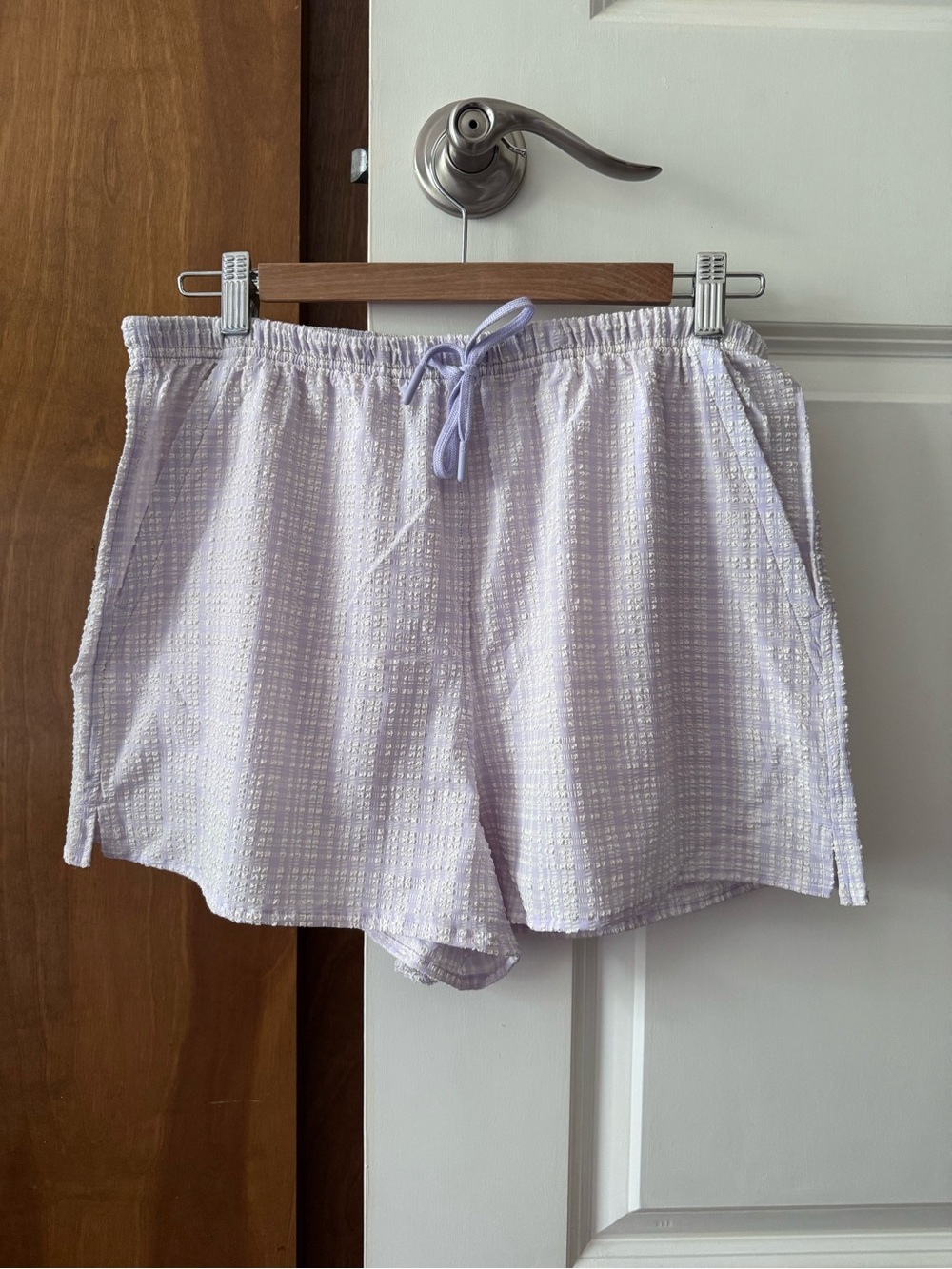 lululemon athletica Light Lavender Seersucker Check Drawstring Athletic Shorts